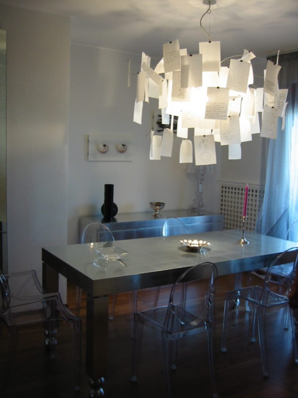 Dining room with Ingo Maurer chandelier