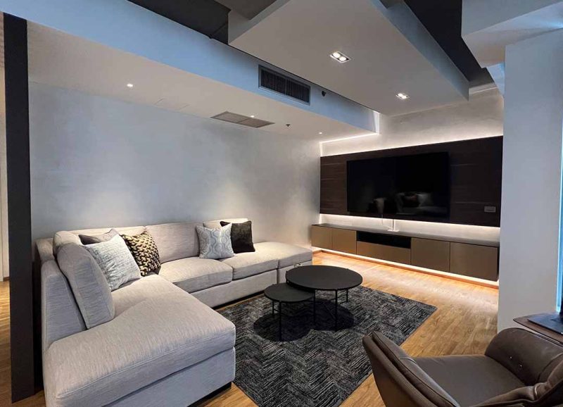 TV wall and sofa Langsuan Ville renovation