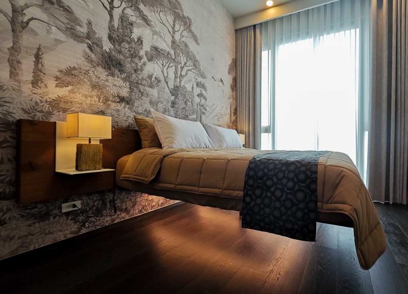 Fluttua Wildwood bed by LAGO - Inkiostro Bianco wallpaper - Elementi Interior Design - Bangkok - The Forestias - Bang Na - Penthouse Condo Gets Mind-Blowing Makeover