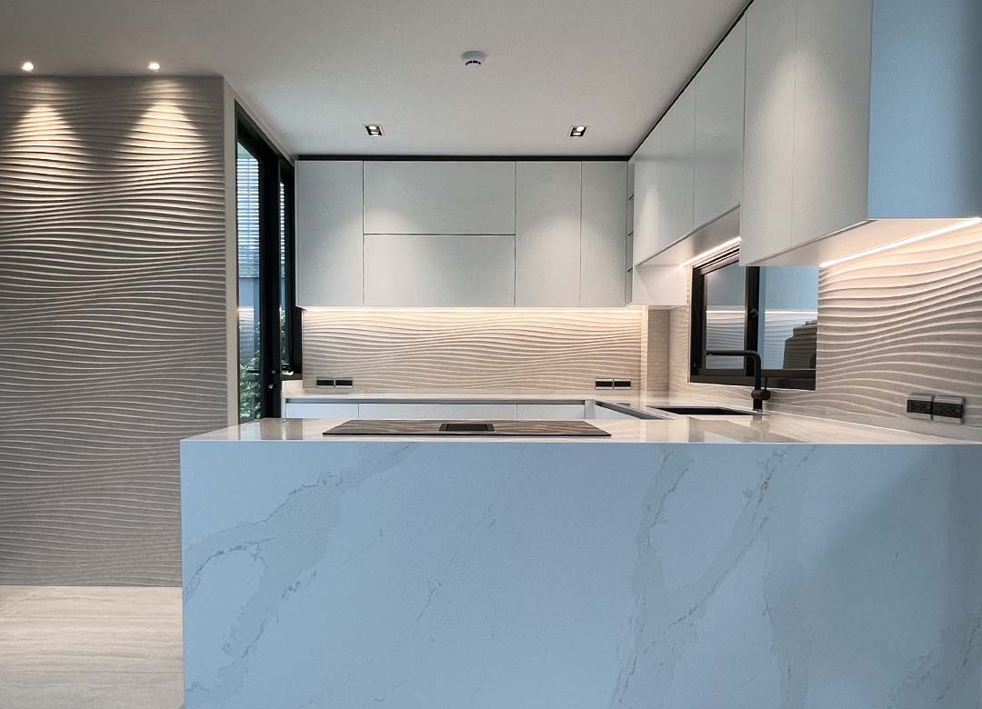 Ceramic and Porcelain Tiles | Porcelanosa Samui 3D tile wall cladding | Interior Design Bangkok