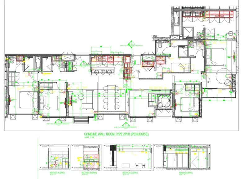 Detailed AutoCAD electrical and lighting layout for a luxury penthouse renovation at The Forestias Bang Na by Elementi Interiors.