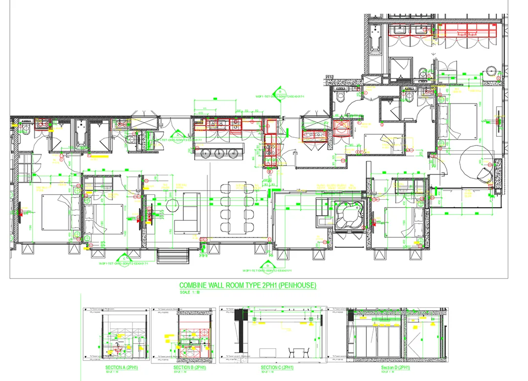 Detailed AutoCAD electrical and lighting layout for a luxury penthouse renovation at The Forestias Bang Na by Elementi Interiors.