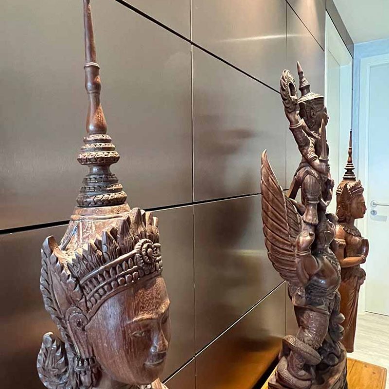 Bronze paneling with asian wooden art