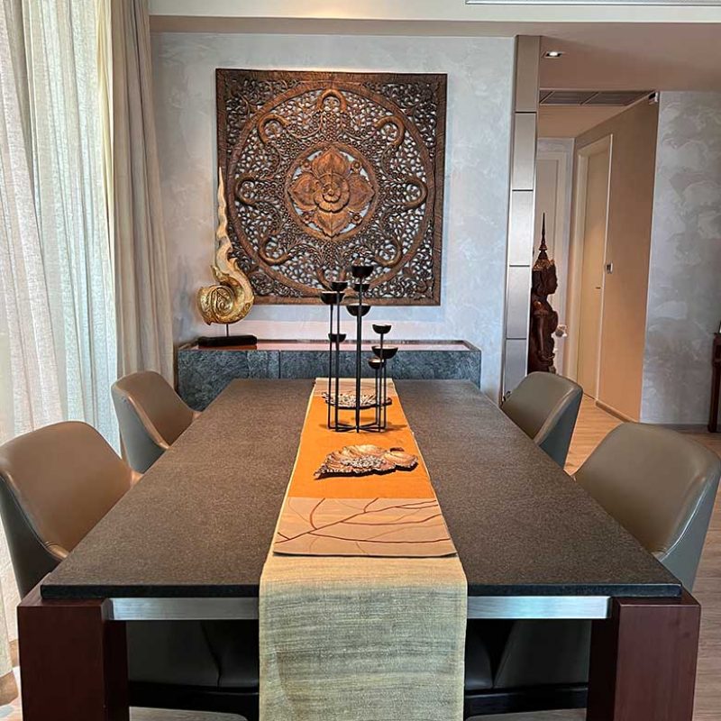 Table sideboard and wooden art frame